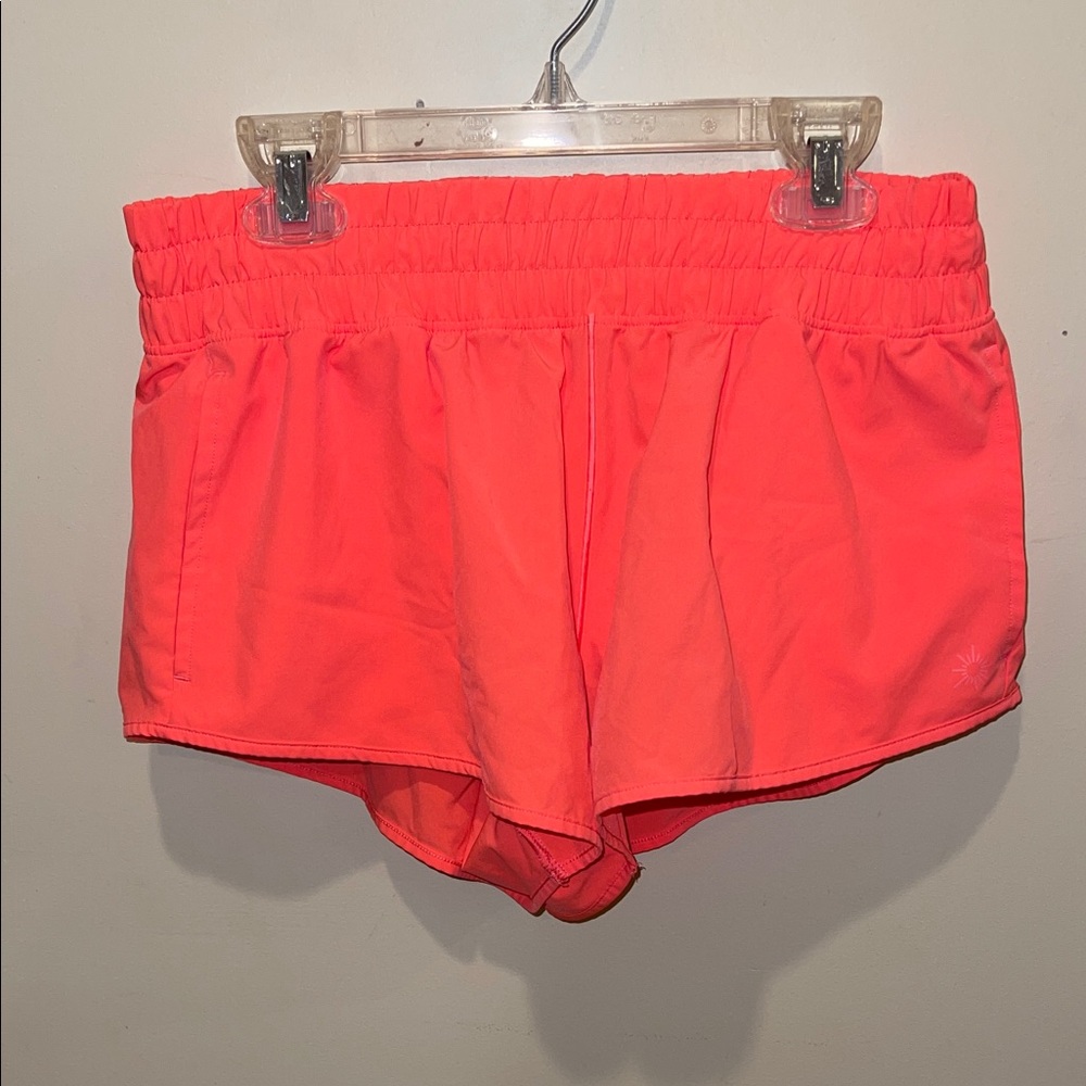 aerie Neon Coral Athletic Shorts with Elastic Waist